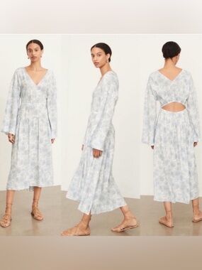 NWOT Vince Floral V Neck Flowy Cut Out BackDress